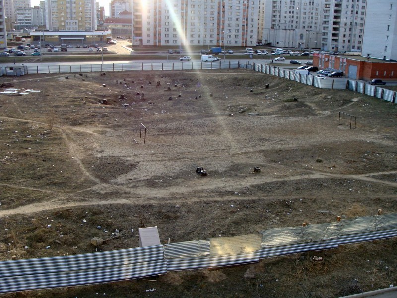 Строительство на месте березовой рощи на Московской